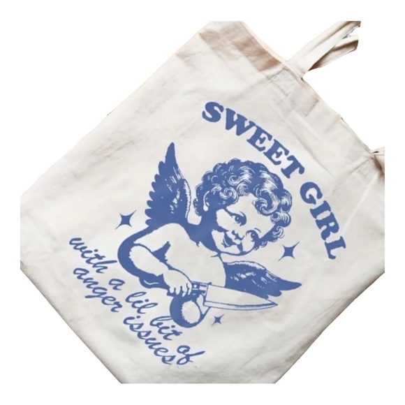 “Sweet Girl w/Anger Issues” Canvas Tote Shoulder Bag - Picture 2 of 4